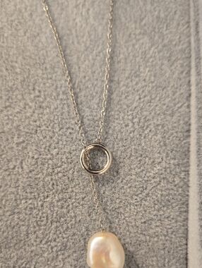 Skagen Stainless Steel Circle Pearl Drop Necklace